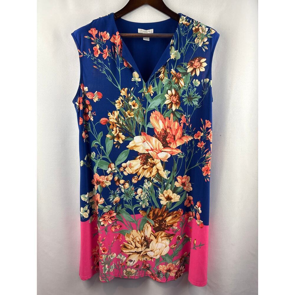 Women’s London Times XL Blue & Pink Floral Sleeveless Midi Dress